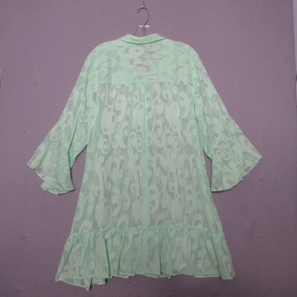 Lilly Pulitzer Dress Cover Up XL Green Sheer Poly Crepe Swirl Clip Beach NWT - Picture 2 of 11